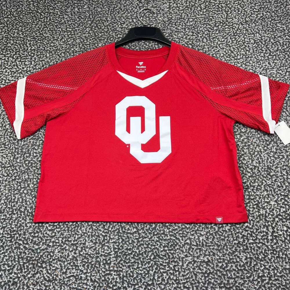 Oklahoma Sooners NCAA Women Medium Red Mesh Crop Fanatics Short Sleeve New M